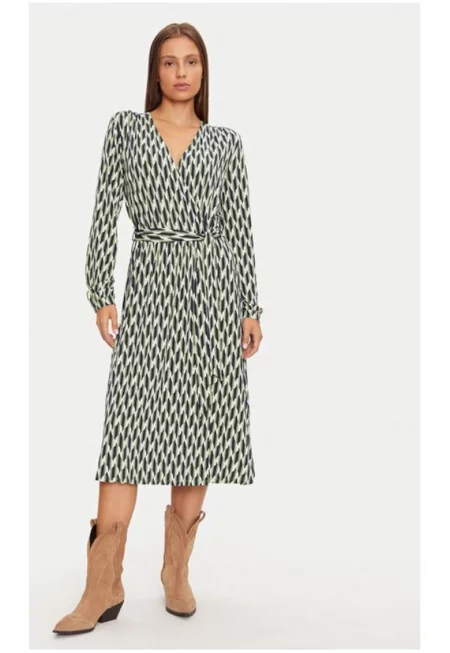 Рокля с риза  13001788 Зелена стандартна кройка - вискоза