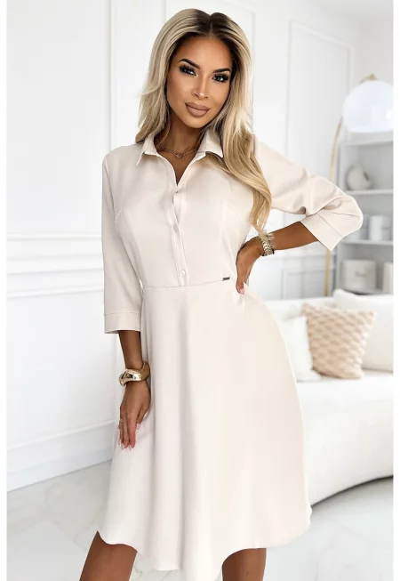 Рокля с яка  Широка - Крем