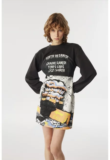 Рокля-суитшърт с графика и цип на гърба