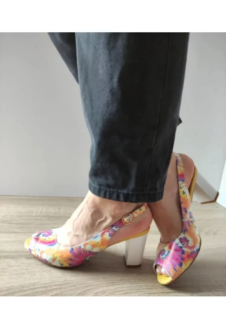 Сандали Дамски  60059D 15-N Елегантни - Цветни Розово-Жълти - Розов - Розово