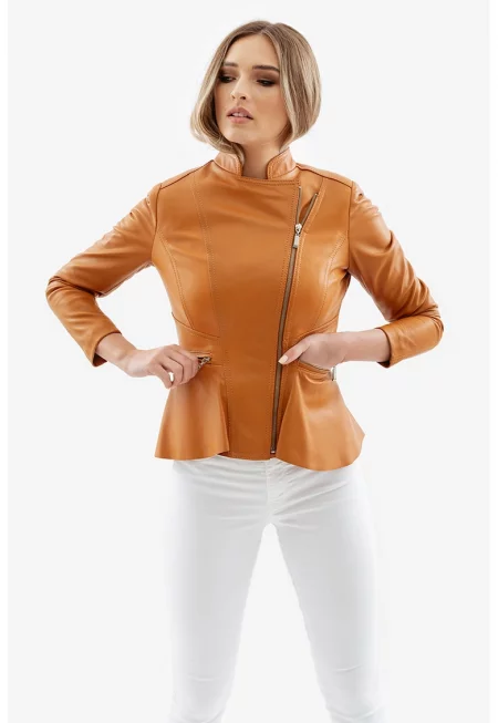 Силно вталено кожено яке Ada - Канелено кафяво