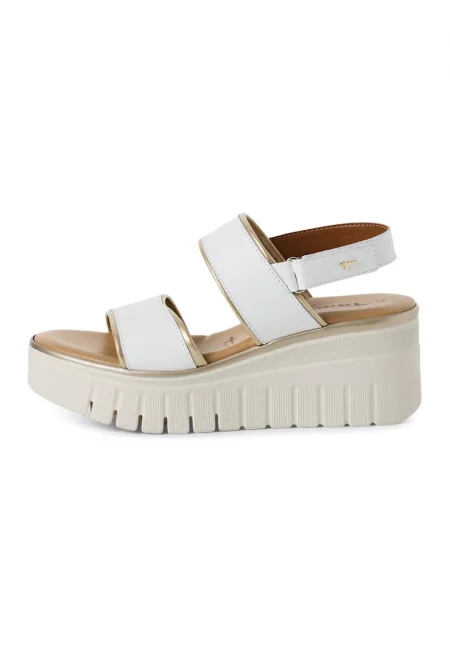 Скосени сандали с велкро - Бял/Златист