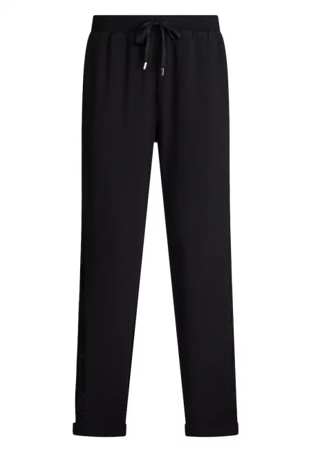 Спортен панталон с връзка и навити маншети - Черен
