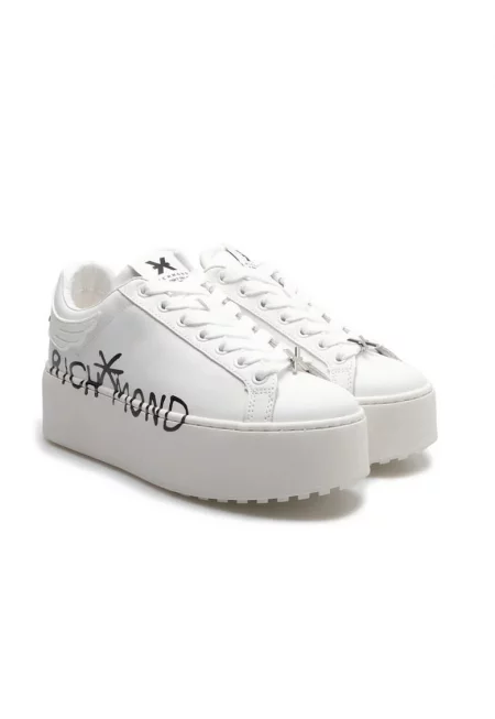 Спортни обувки с висока подметка и лого тип графити - Бял