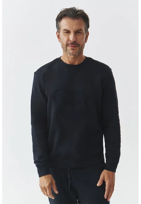 Суитшърт с овално деколте и бродерии - Ултрамарин синьо