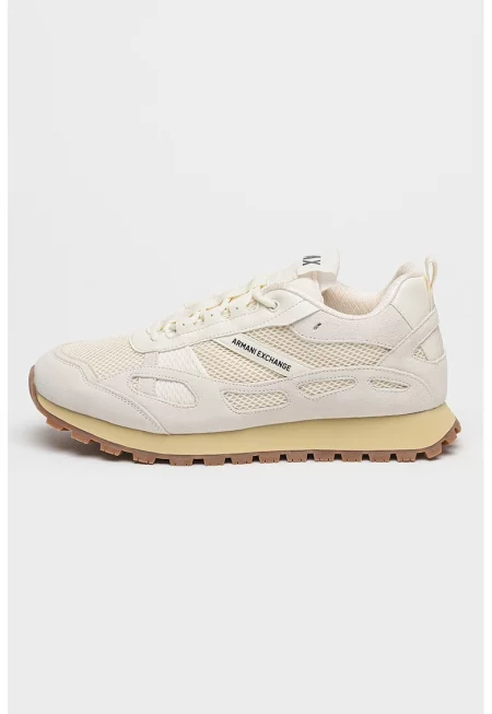 Текстилни тренировъчни обувки с еко велур - Светло сив/Мръснобял