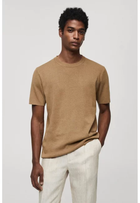 Тениска Lino с памук с овално деколте