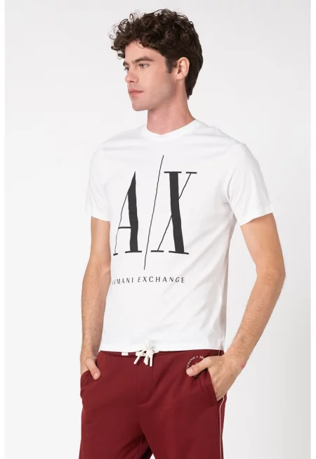 Тениска с уголемено лого - Черен/Бял