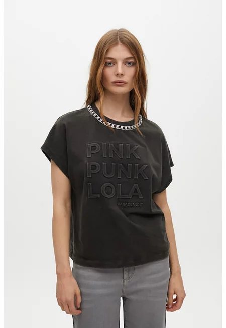 Тениска с верижка на деколтето - Tъмносив