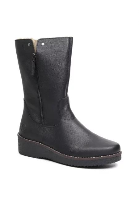 Удобни боти  черни - от естествена кожа - с метален цип - Черен