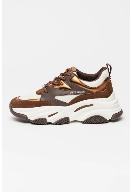 Велурени спортни обувки Progressive - Бял/Бронз