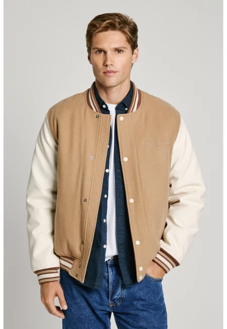 Яке бомбър със стандартна кройка - Бял/Бежов