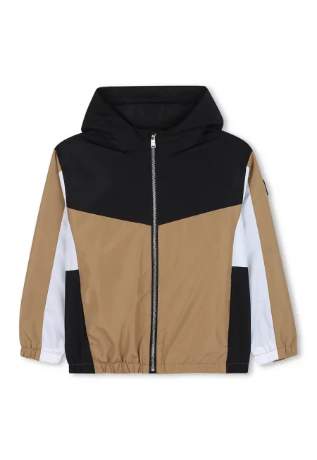 Яке с качулка - Бял/Черен/Сиво-кафяв