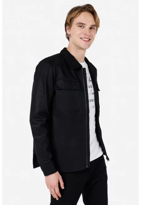Яке с цип и джоб на гърдите - Черен