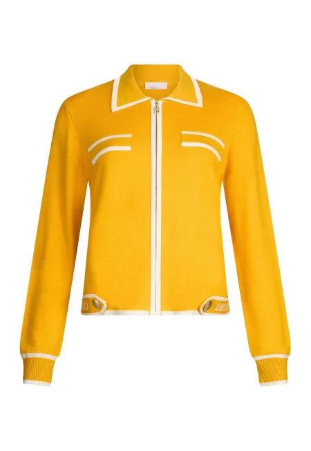 Жилетка с коприна и остра яка - Синапено жълто