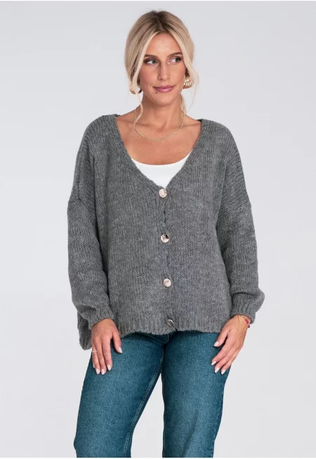 Жилетка  сива - плетена - с копчета - свободна кройка - за ежедневни поводи