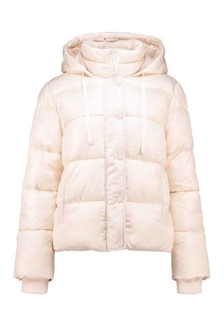 Зимно капитонирано яке с качулка - Крем