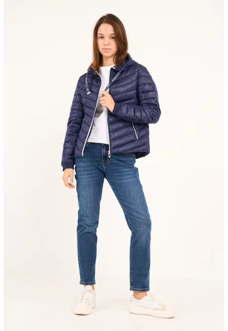 Зимно яке с качулка и джобове с цип - Тъмносин