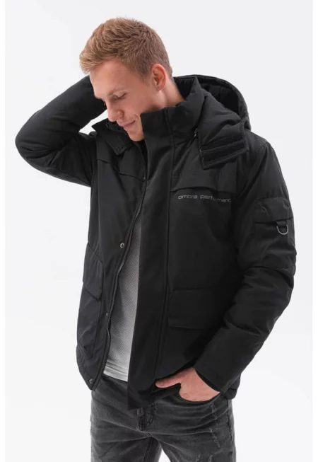 Зимно яке с вата и качулка - Черен