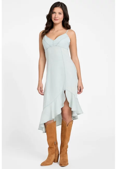 Асиметрична рокля с лиосел - Бледозелен