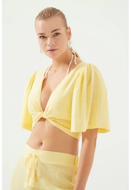 Блуза за плаж -  Памук/Вискоза - Жълта - Жълт