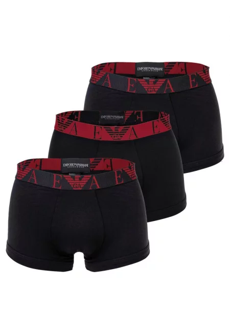 Боксерки с памук и лого на талията - 3 чифта - Червен/Черен