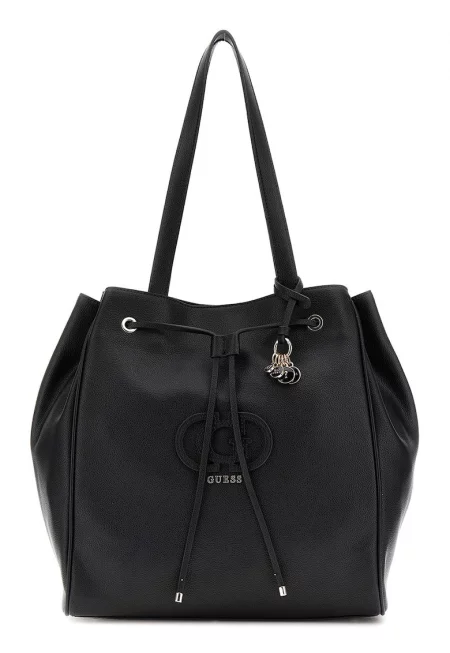 Чанта от еко кожа с аксесоар лого - Черен