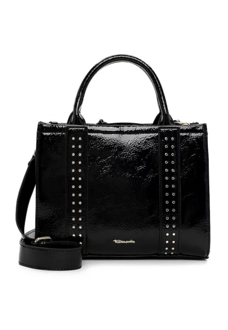 Чанта през рамо от лачена еко кожа - Черен