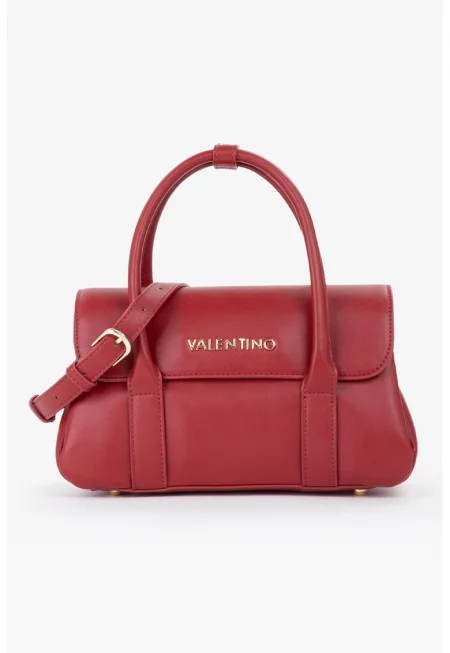 Чанта за рамо от еко кожа с метално лого - Тъмночервен