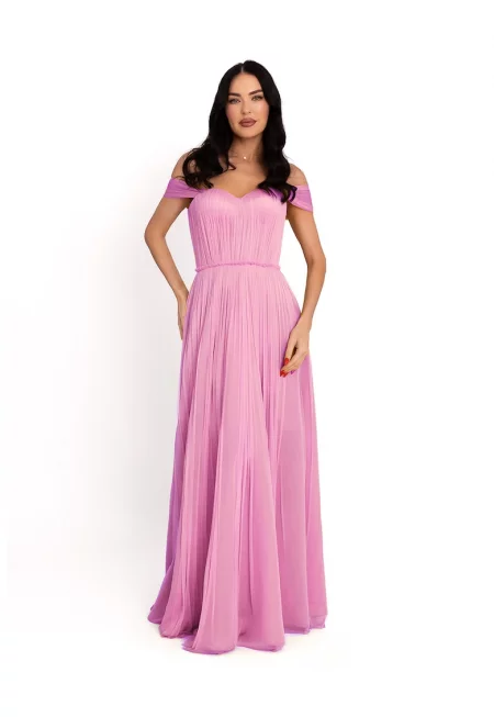 Дълга копринена рокля - Пастелнорозов