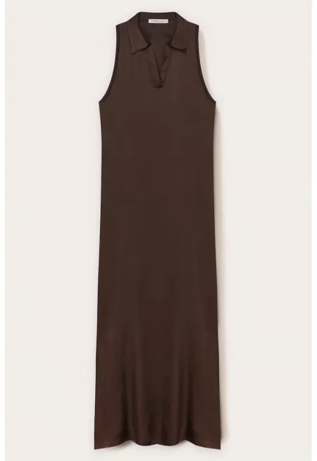 Дълга рокля с яка - Тъмнокафяв