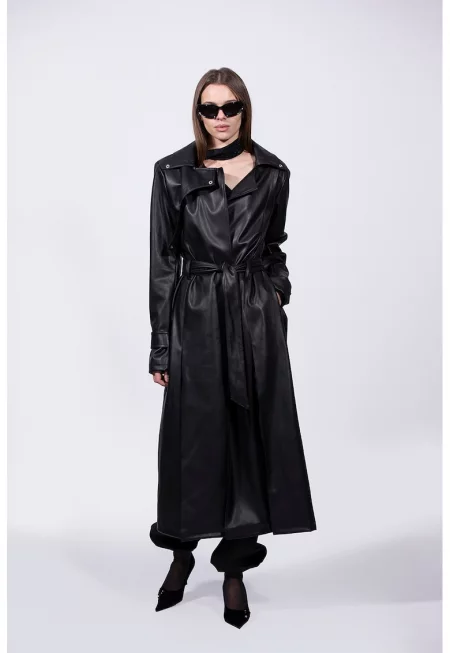 Дълго палто от еко кожа