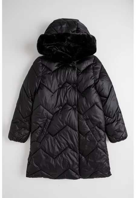 Дълго зимно яке с качулка - Черен