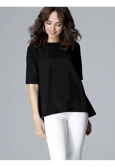 Дамска блуза - Ленитиф - черна - полиестер и вискоза - свободна кройка