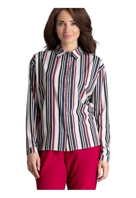 Дамска риза - Ленитиф - права кройка - дълъг ръкав - многоцветна - полиестер
