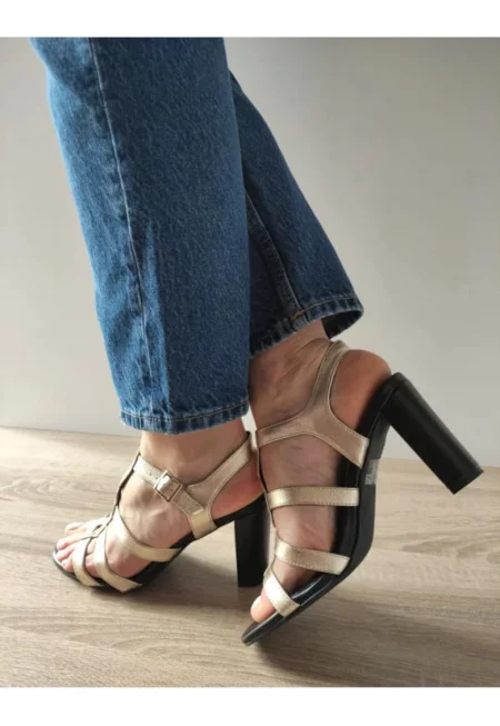 Дамски сандали  28319-44 - Елегантни - черни със златисто - Черни