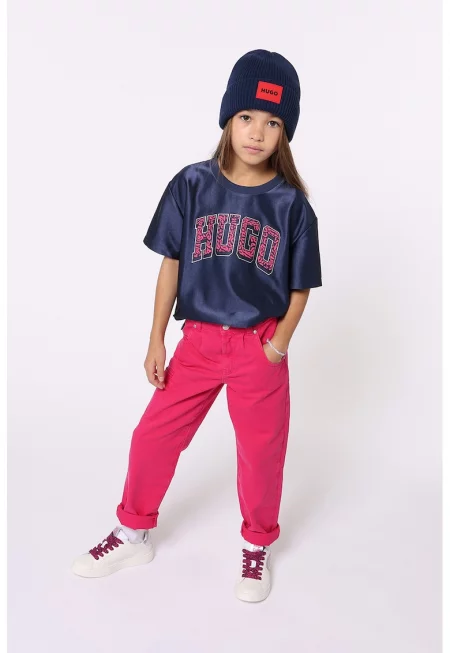 Дънки с джобове и права кройка - Фуксия