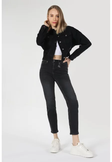 Дънки със средновисока талия - Черен