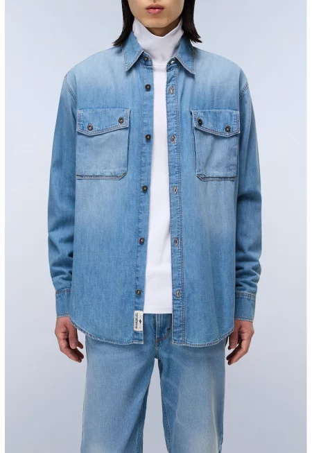 Дънков шакет с овален подгъв - Светлосин меланж