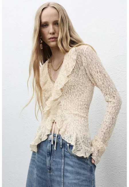 Дантелена блуза с набирания