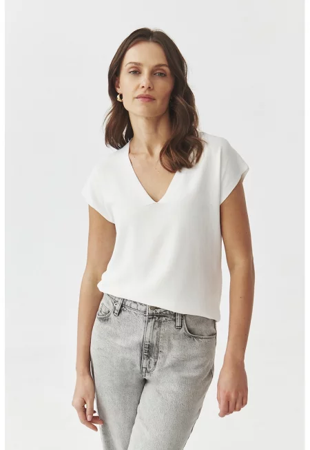 Едноцветна шпиц тениска - Бял