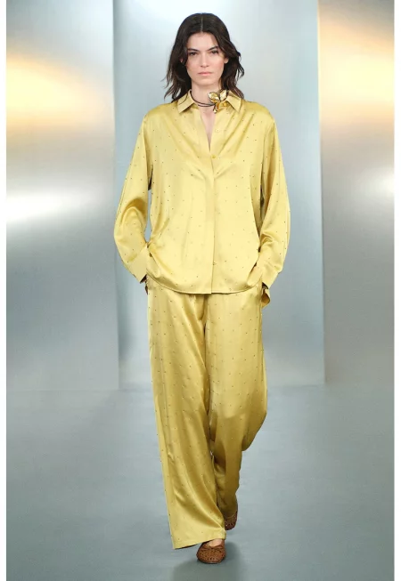 Ефитен панталон с връзка и апликации - Сламеножълт