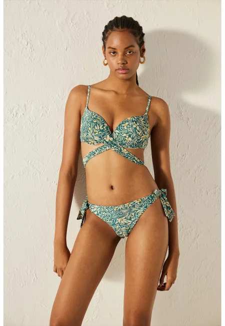 Горнище на бански с подплънки - Шафраново жълто/Крем/Персийско зелено