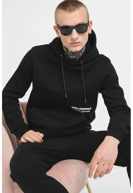 Худи с връзка и джоб кенгуру - Черен/Бял