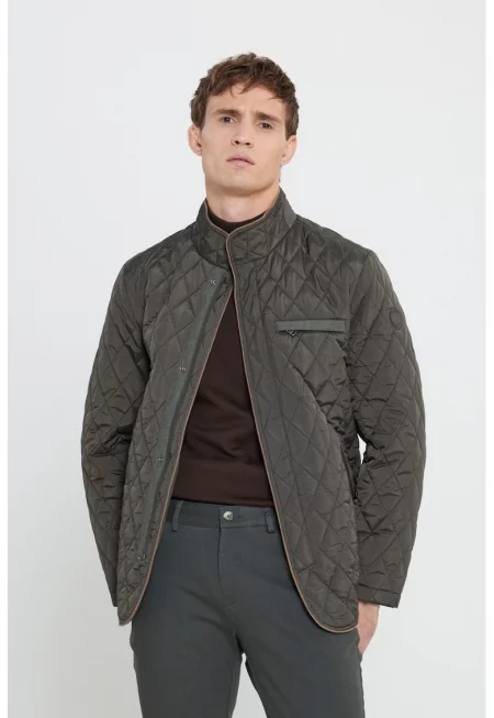 Капитонирано яке с джобове встрани - Тъмнозелен