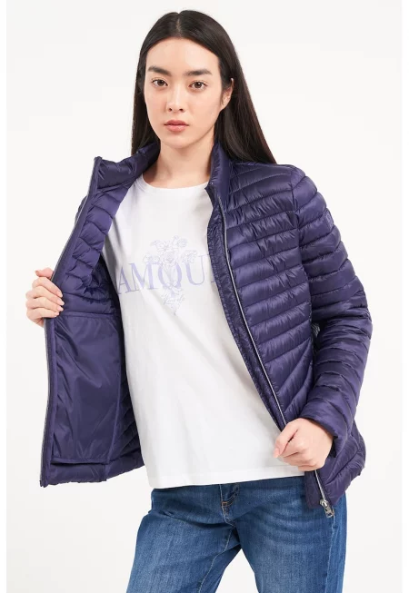 Капитонирано яке с цип - Виолетов