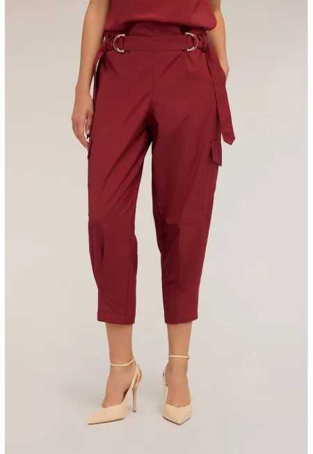Карго панталон с висока талия - Тъмночервен