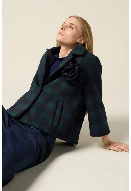 Карирано сако с 3/4 ръкави - Зелен/Черен