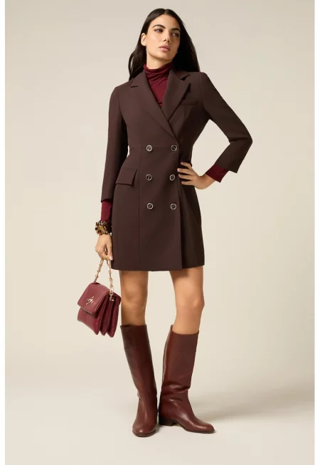 Къса рокля тип сако - Кафяв