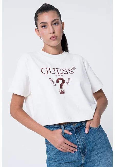 Къса тениска с бродирано лого